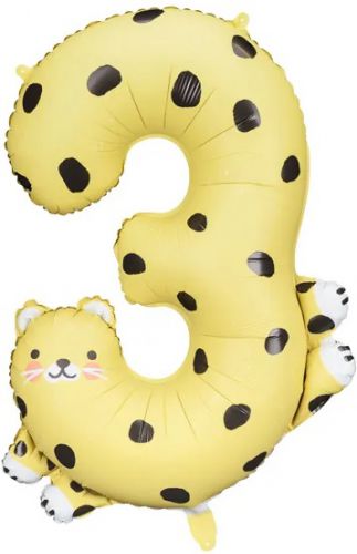 Balon foliowy urodzinowy cyfra \3\ - Gepard 55x75 cm