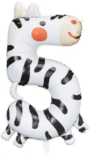 Balon foliowy urodzinowy cyfra \5\ - Zebra 42x81 cm